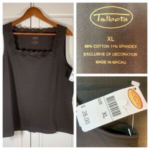 NWT Talbots Lace Tank Womens XL Brown Square Neck‎ Sleeveless Stretch Preppy